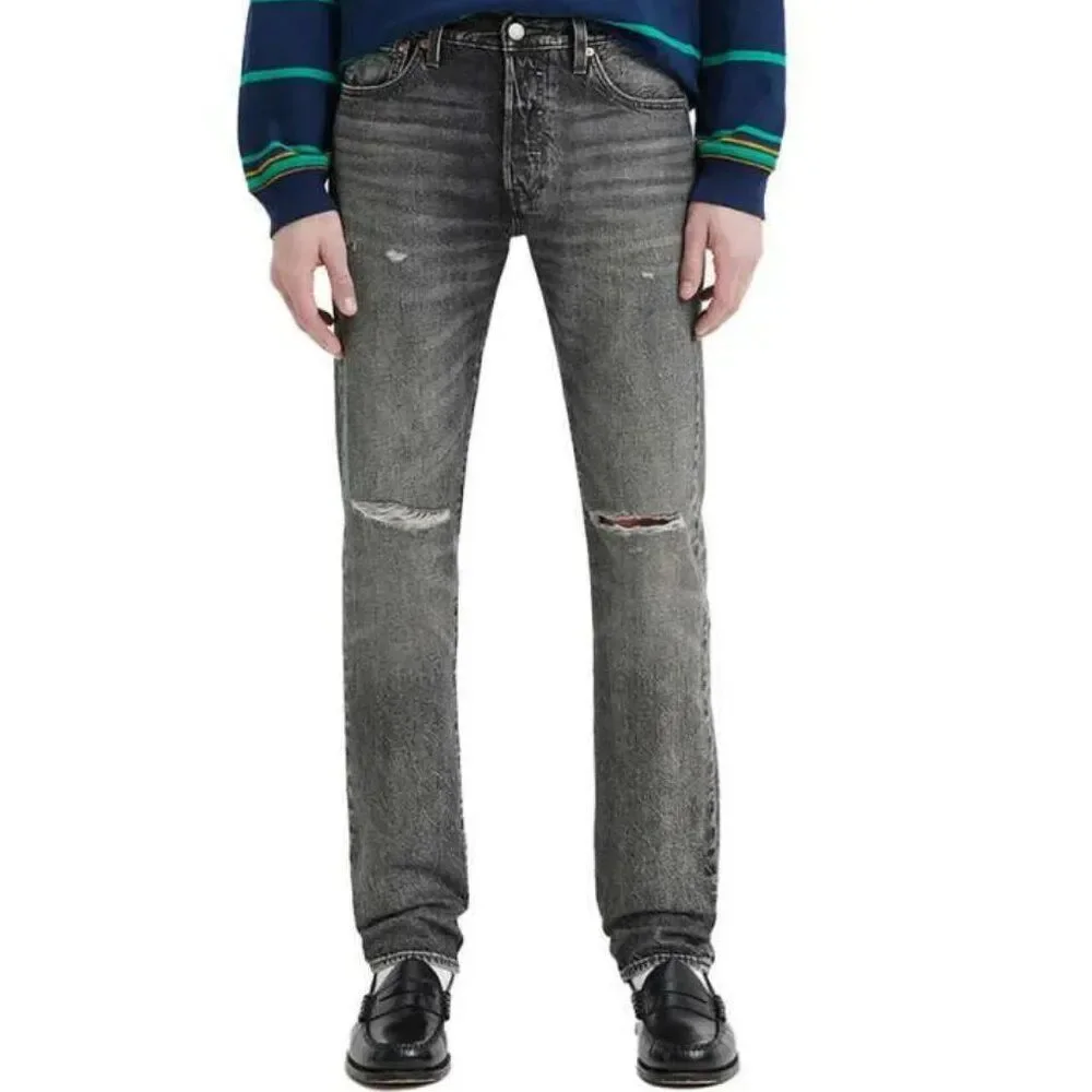 Levi's Premium 501 Original Straight Jeans Faded Black Distressed Size 38 X 32